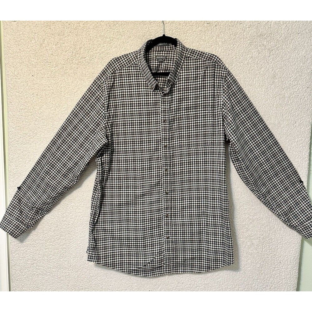 Men’s Eddie Bauer Blue‎ Beige Plaid Long Sleeve Button Up Shirt XLT
